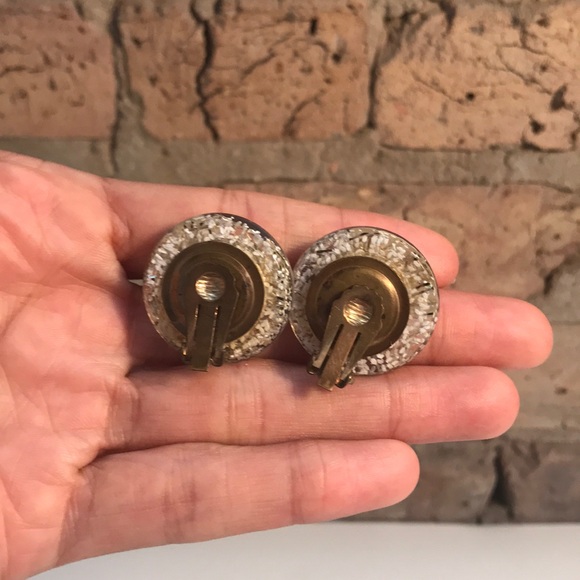 VINTAGE Multi-blue hand painted flower earrings - Picture 2 of 2